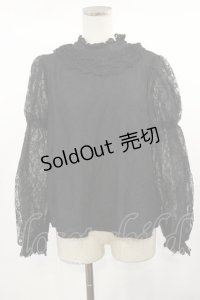 axes femme kawaii / レーシー2段パフ袖ブラウス M ブラック H-25-04-22-1019-AX-BL-NS-ZH
