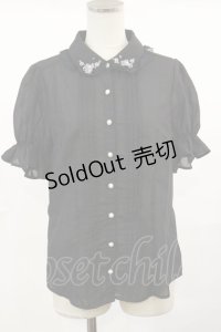 axes femme POETIQUE / お花モチーフ襟ブラウス M ブラック H-25-04-22-1020-AX-BL-NS-ZH