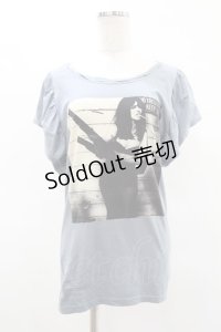 HYSTERIC GLAMOUR / フォトプリントギャザースリーブカットソー  ブルー H-25-04-22-014-PU-TO-KB-ZH