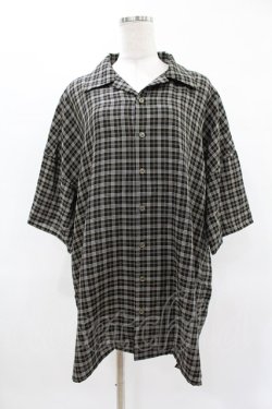 画像1: MiDiom / Check Open Collar Shirt  ブラック H-25-04-22-020-PU-BL-KB-ZH