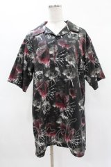 SEX POT ReVeNGe / ローズプリント半袖シャツ  黒×レッド H-25-04-22-023-SP-BL-KB-ZH