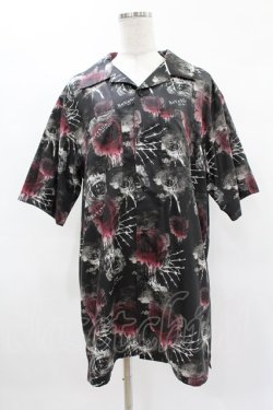 画像1: SEX POT ReVeNGe / ローズプリント半袖シャツ  黒×レッド H-25-04-22-023-SP-BL-KB-ZH