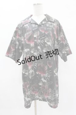 画像1: SEX POT ReVeNGe / ローズプリント半袖シャツ  黒×レッド H-25-04-22-023-SP-BL-KB-ZH