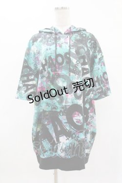 画像1: NieR Clothing / 総柄半袖プルパーカー  黒×緑 H-25-04-22-024-PU-TO-KB-ZH