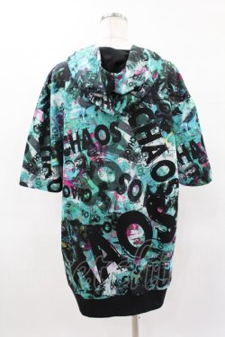 画像2: NieR Clothing / 総柄半袖プルパーカー  黒×緑 H-25-04-22-024-PU-TO-KB-ZH