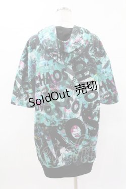 画像2: NieR Clothing / 総柄半袖プルパーカー  黒×緑 H-25-04-22-024-PU-TO-KB-ZH