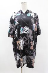 NieR Clothing / 総柄半袖プルパーカー  黒 H-25-04-22-026-PU-TO-KB-ZH