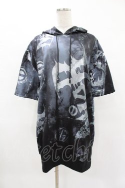 画像1: NieR Clothing / 総柄半袖プルパーカー  グレー H-25-04-22-027-PU-TO-KB-ZH