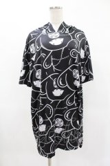NieR Clothing / 総柄半袖プルパーカー  黒×白 H-25-04-22-028-PU-TO-KB-ZH