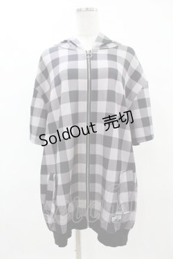 画像1: NieR Clothing / 半袖ZIPパーカー  黒ギンガム H-25-04-22-030-PU-TO-KB-ZH