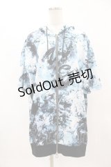 NieR Clothing / 総柄ZIP半袖パーカー  黒×青 H-25-04-22-031-PU-TO-KB-ZH
