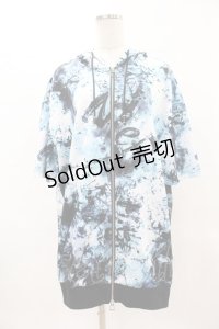 NieR Clothing / 総柄ZIP半袖パーカー  黒×青 H-25-04-22-031-PU-TO-KB-ZH