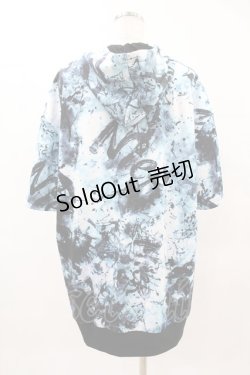 画像2: NieR Clothing / 総柄ZIP半袖パーカー  黒×青 H-25-04-22-031-PU-TO-KB-ZH