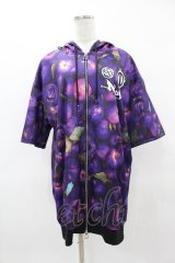NieR Clothing / 総柄ZIP半袖パーカー  紫 H-25-04-22-033-PU-TO-KB-ZH