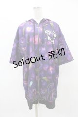 NieR Clothing / 総柄ZIP半袖パーカー  紫 H-25-04-22-033-PU-TO-KB-ZH