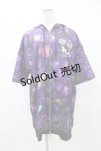 NieR Clothing / 総柄ZIP半袖パーカー  紫 H-25-04-22-033-PU-TO-KB-ZH