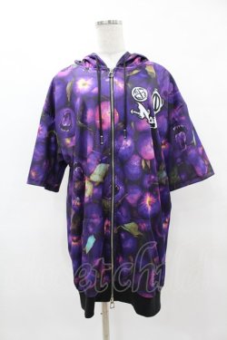 画像1: NieR Clothing / 総柄ZIP半袖パーカー  紫 H-25-04-22-033-PU-TO-KB-ZH