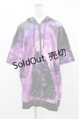 NieR Clothing / 総柄ZIP半袖パーカー  黒×紫 H-25-04-22-034-PU-TO-KB-ZH