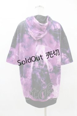 画像2: NieR Clothing / 総柄ZIP半袖パーカー  黒×紫 H-25-04-22-034-PU-TO-KB-ZH