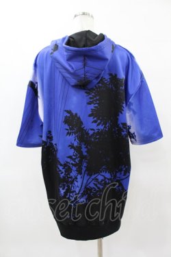 画像2: NieR Clothing / 総柄ZIP半袖パーカー  黒 H-25-04-22-035-PU-TO-KB-ZH