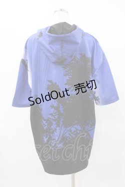 画像2: NieR Clothing / 総柄ZIP半袖パーカー  黒 H-25-04-22-035-PU-TO-KB-ZH