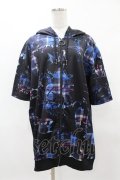 NieR Clothing / 総柄ZIP半袖パーカー  黒 H-25-04-22-037-PU-TO-KB-ZH