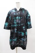 NieR Clothing / 総柄ZIP半袖パーカー  黒 H-25-04-22-038-PU-TO-KB-ZH