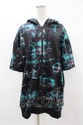 NieR Clothing / 総柄ZIP半袖パーカー  黒 H-25-04-22-039-PU-TO-KB-ZH