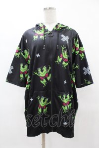 NieR Clothing / 総柄半袖ZIPパーカー  黒 H-25-04-22-041-PU-TO-KB-ZH