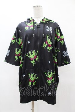 画像1: NieR Clothing / 総柄半袖ZIPパーカー  黒 H-25-04-22-041-PU-TO-KB-ZH
