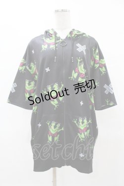 画像1: NieR Clothing / 総柄半袖ZIPパーカー  黒 H-25-04-22-041-PU-TO-KB-ZH