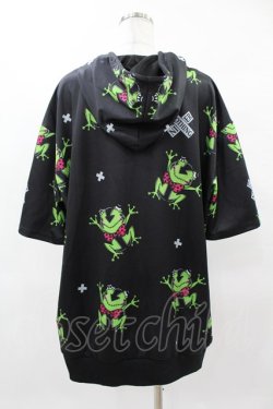 画像2: NieR Clothing / 総柄半袖ZIPパーカー  黒 H-25-04-22-041-PU-TO-KB-ZH