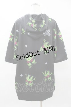 画像2: NieR Clothing / 総柄半袖ZIPパーカー  黒 H-25-04-22-041-PU-TO-KB-ZH