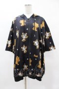 NieR Clothing / 総柄ZIP半袖パーカー  黒×着ぐるみ H-25-04-22-043-PU-TO-KB-ZH