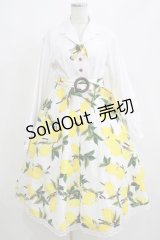 Favorite / ふんわり舞う レース×爽やかレモン柄ワンピース M 白 H-25-04-23-006-LO-OP-NS-ZH