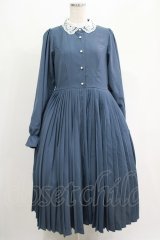 m petit by misako / レース襟プリーツワンピース L ブルー H-25-04-23-019-LO-OP-YZ-ZH