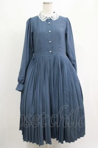 m petit by misako / レース襟プリーツワンピース L ブルー H-25-04-23-019-LO-OP-YZ-ZH