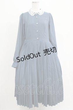 画像1: m petit by misako / レース襟プリーツワンピース L ブルー H-25-04-23-019-LO-OP-YZ-ZH