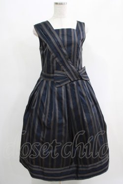 画像1: Jane Marple Dans Le Salon / Old England stripe coronation dress  ネイビー H-25-04-24-001-JM-OP-KB-ZT160