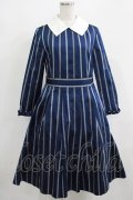 Jane Marple / Ribbon stripe jacquardのパブリックドレス  ネイビー H-25-04-24-043-JM-OP-KB-ZT160