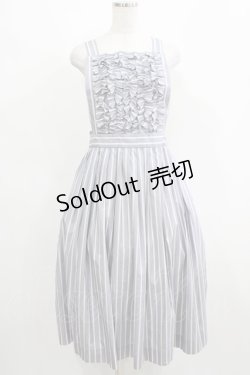 画像1: Jane Marple / ヴィンテージストライプエプロンスカート  ブルーグレイ H-25-04-24-061-JM-SK-KB-ZH