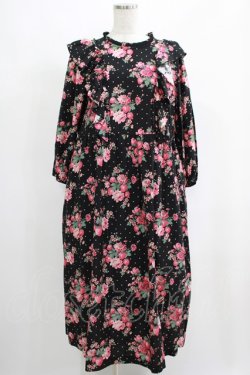 画像1: Jane Marple / Strawberries and flowersラッフルフリルドレス  ブラック H-25-04-24-012-JM-OP-KB-ZH