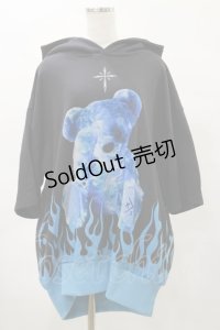 TRAVAS TOKYO / Fire bear H/S Hoodie  ブラック×ブルー H-25-04-25-044-PU-TO-KB-ZH