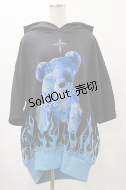 画像1: TRAVAS TOKYO / Fire bear H/S Hoodie  ブラック×ブルー H-25-04-25-044-PU-TO-KB-ZH