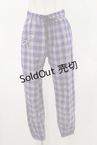NieR Clothing / ワッペン付きチェックパンツ F 青 H-25-04-25-055-PU-PA-KB-ZH