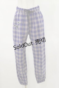 画像1: NieR Clothing / ワッペン付きチェックパンツ F 青 H-25-04-25-055-PU-PA-KB-ZH