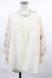 axes femme / ミュシャ チュール袖ブラウス M アイボリー H-25-04-25-1029-AX-BL-NS-ZH