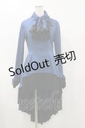 MARBLE / ゴシック調ダイヤカットタイ付きブラウス型ワンピース  青×黒 H-25-04-25-081-GO-OP-KB-ZH
