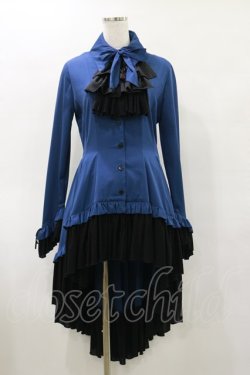 画像1: MARBLE / ゴシック調ダイヤカットタイ付きブラウス型ワンピース  青×黒 H-25-04-25-081-GO-OP-KB-ZH