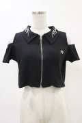 REFLEM / 肩開きクロップド丈テレコジップアップ半袖カットソー FREE 黒 H-25-04-25-021-PU-TO-KB-ZH